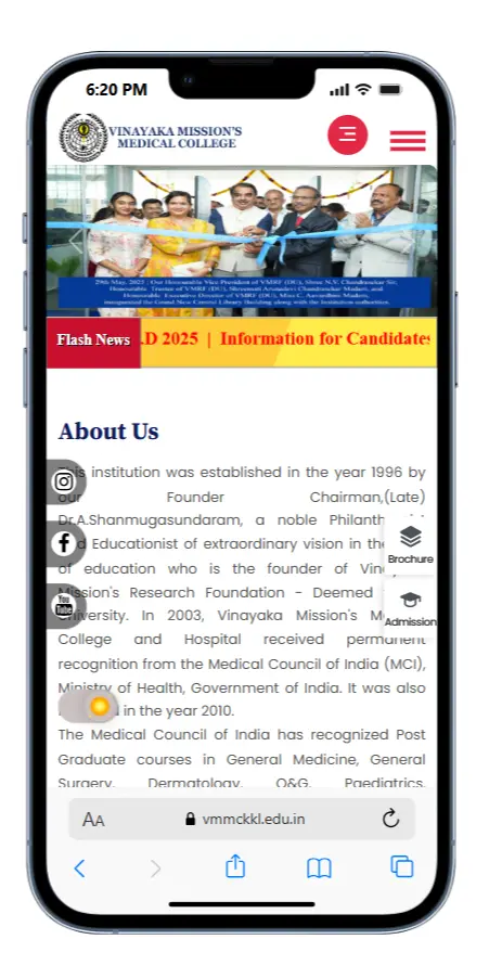 Mobile responsive medical college website design for Vinayaka Mission’s Medical College Karaikal