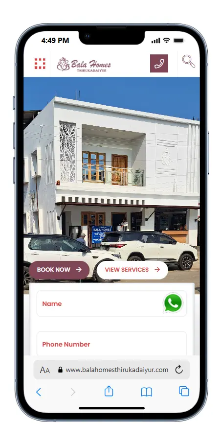 Mobile responsive website design for Bala Homes Thiruvadiyur