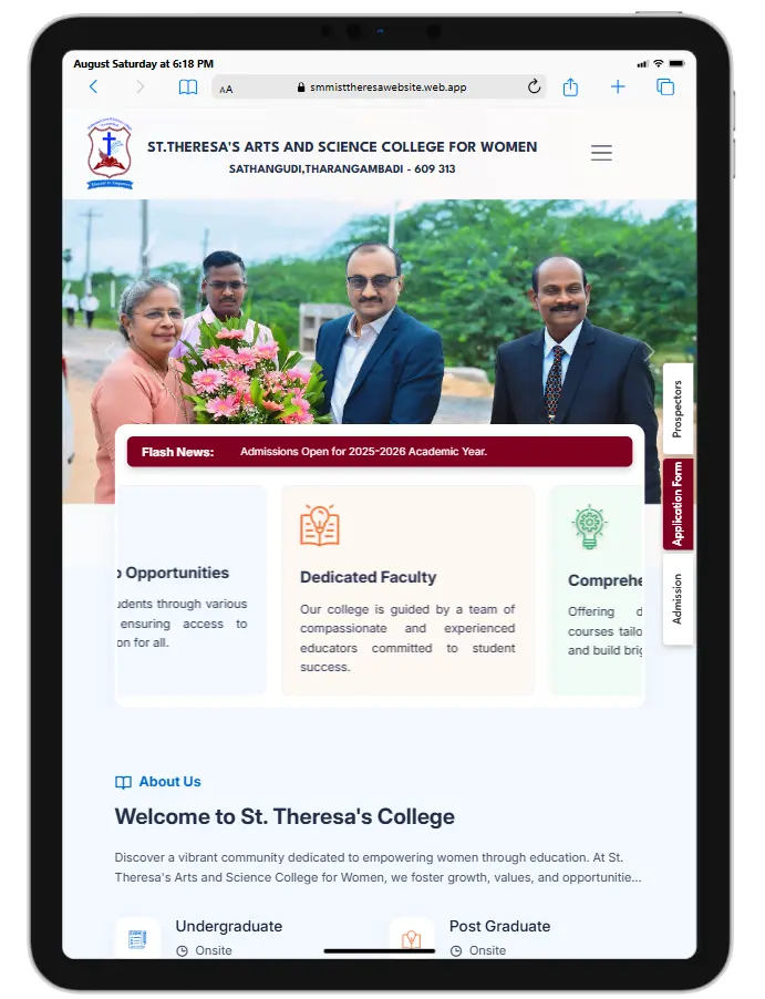 Tablet responsive Arts and Science college website design for St. Theresa's College for Women