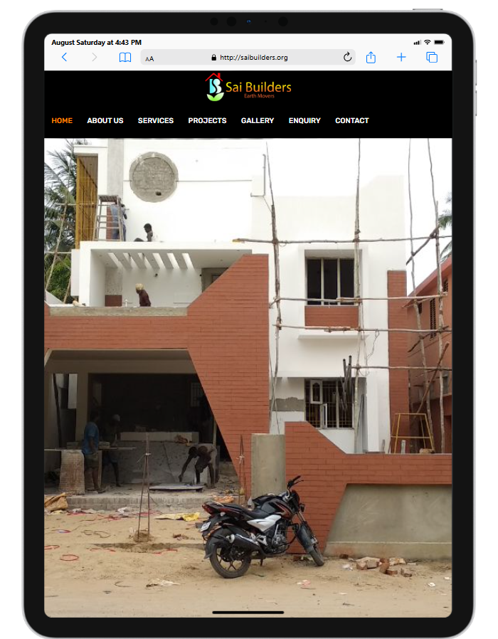 Tablet-friendly construction company website design for Sai Builders