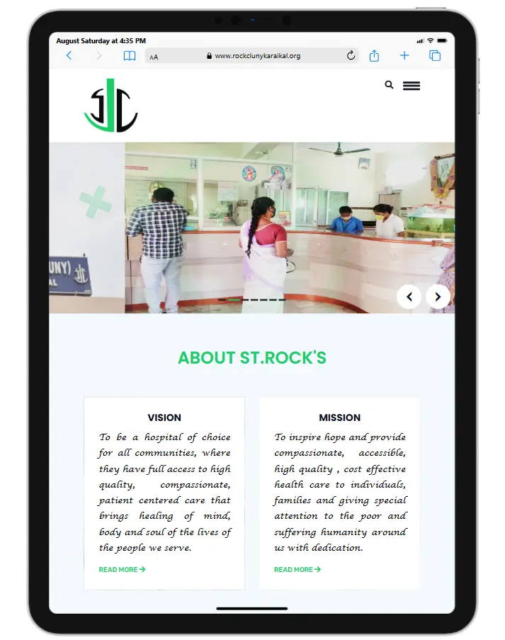 Tablet hospital website design for Cluny Hospital Karaikal