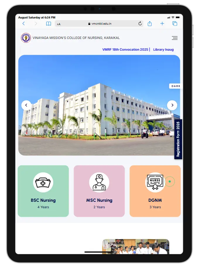 Tablet responsive medical college website design for VMCN Karaikal