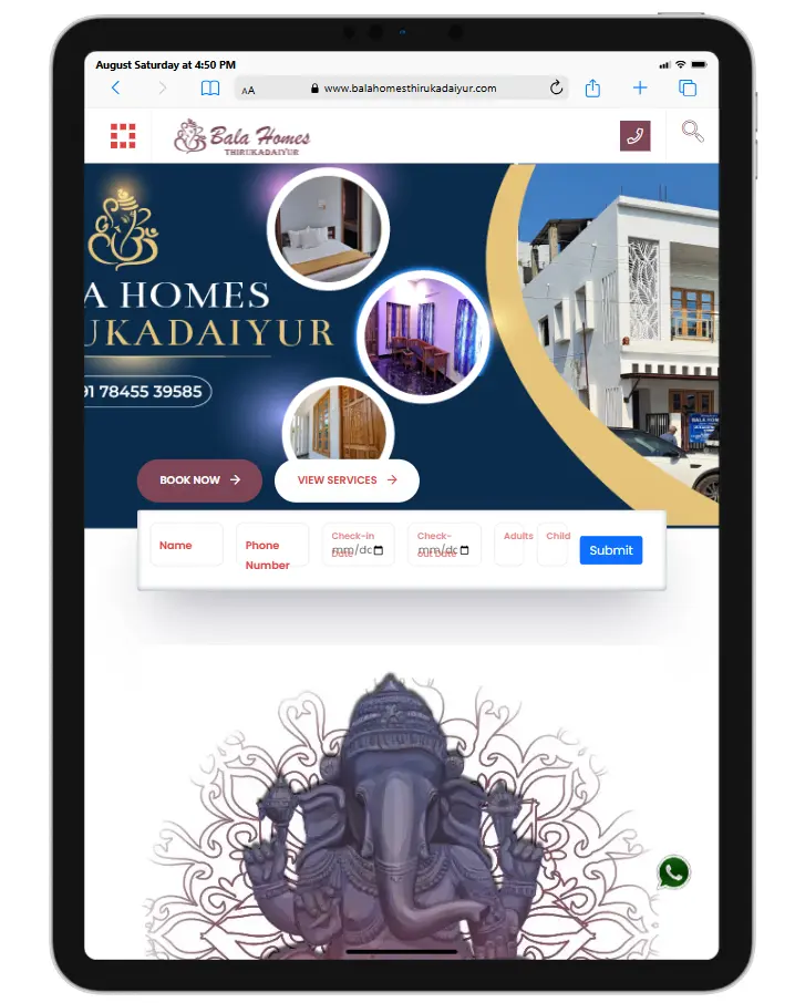Tablet responsive website design for Bala Homes Thiruvadiyur